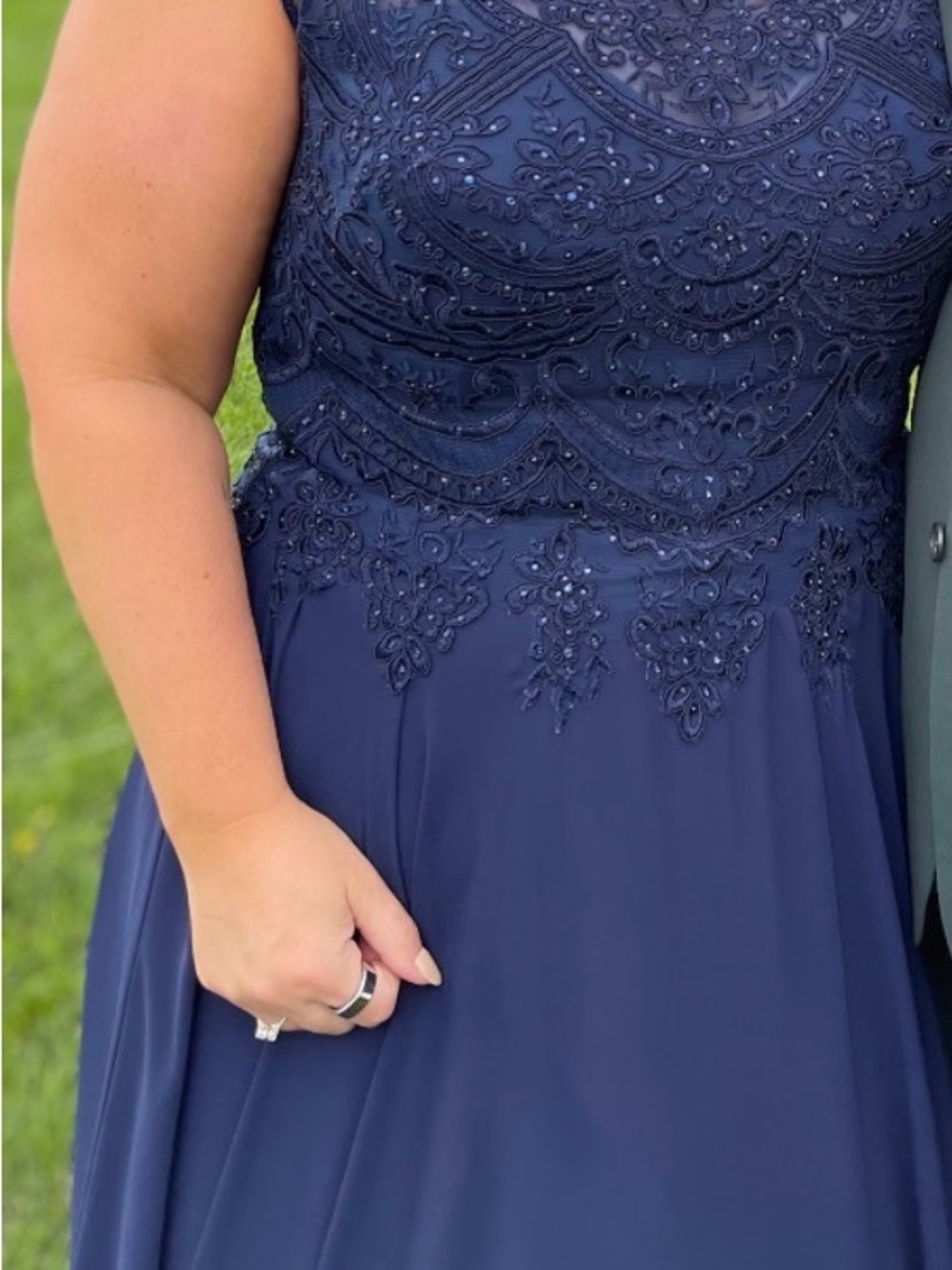 Embroidered Beaded Navy A-Line Mother of Bride/Groom Dress - Size 16